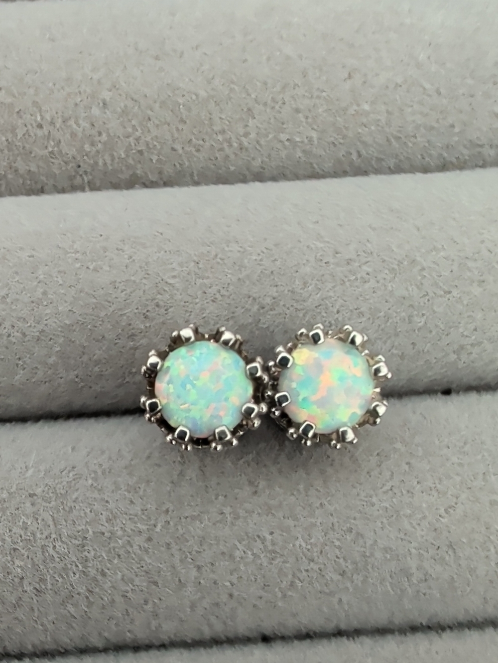 Classic Opal Round Stud Earrings in Silver